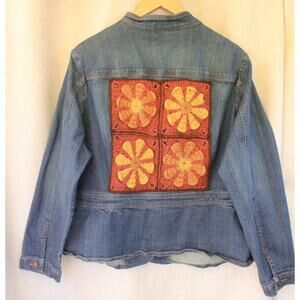Crochet Retro Flower Granny Squares Denim Jacket- 2XL- ANA A New Approach